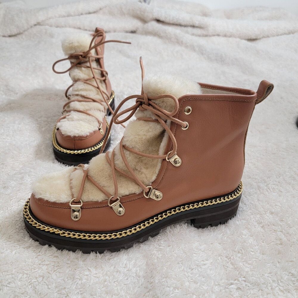 Cecelia New York Trekker Boot with Genuine Shearling Trim Sz 7 EUC Combat Chunky